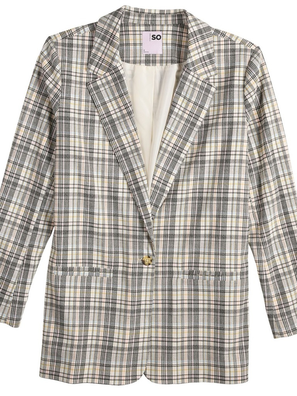 SO Pastel Plaid Single-Button Blazer XS - Picture 3 of 7